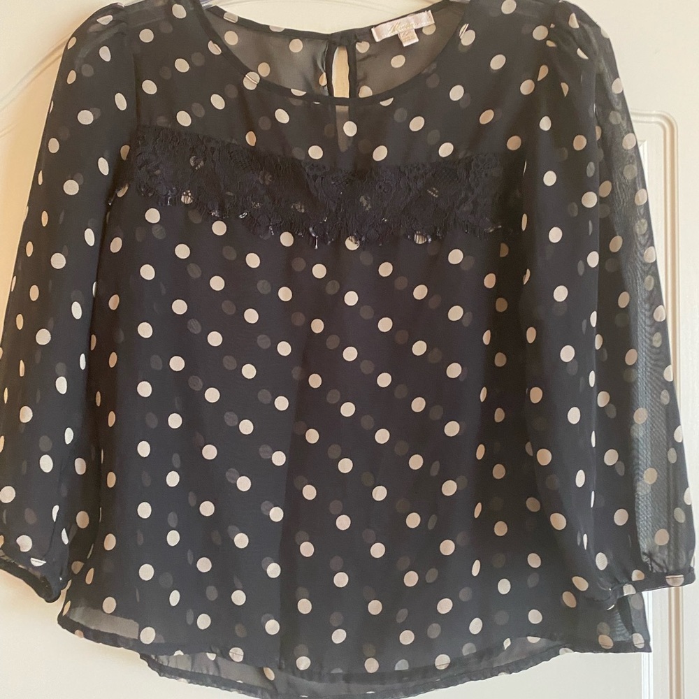 Black Sheer Polka Dot Blouse Sz P/S!!!